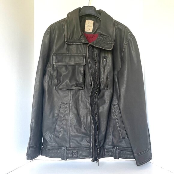 Free People Buckle Up Vegan Leather Moto Jacket Black Oversized Zip - Picture 8 of 14